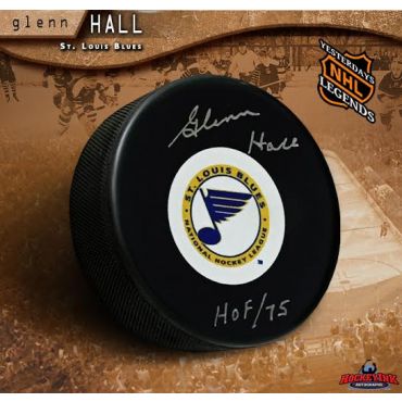Glenn Hall St Louis Blues Autographed and Inscribed Vintage Hockey Puck