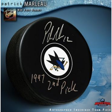 Patrick Marleau San Jose Sharks Autographed with 2nd Pick 1997 Hockey Puck