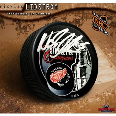 Nicklas Lidstrom Autographed Detroit Red Wings 1997 Stanley Cup Champions Puck