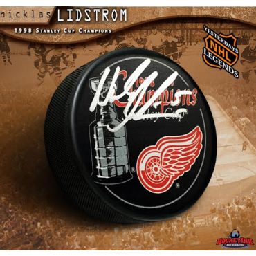 Nicklas Lidstrom Autographed Detroit Red Wings 1998 Stanley Cup Champions Puck