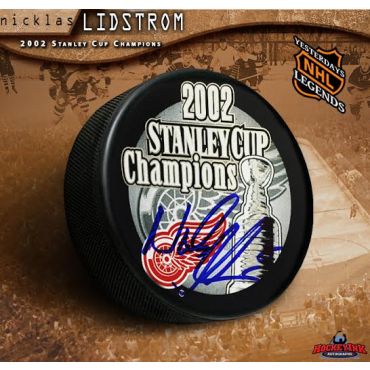 Nicklas Lidstrom Autographed Detroit Red Wings 2002 Stanley Cup Champions Puck