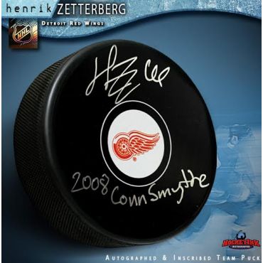 Henrik Zetterberg Autographed Detroit Red Wings Hockey Puck with 2008 Conn Smythe Inscription