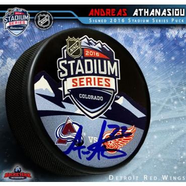 Andreas Athanasiou Detroit Red Wings Autographed 2016 Stadium Series Puck