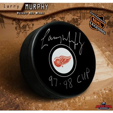 Larry Murphy Autographed Pittsburgh Penguins Hockey Puck Inscribed 97-98 Cup