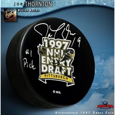 Joe Thornton Autographed 1997 NHL Entry Draft Puck Inscribe #1 Pick