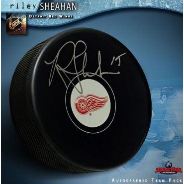 Riley Sheahan Autographed Detroit Red Wings Hockey Puck