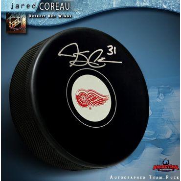 Jared Coreau Autographed Detroit Red Wings Hockey Puck