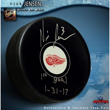 Nick Jensen Autographed Detroit Red Wings Puck Inscribed 1st Goal 1-31-17