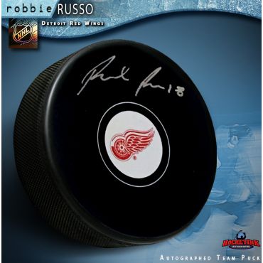 Robbie Russo Autographed Detroit Red Wings Hockey Puck
