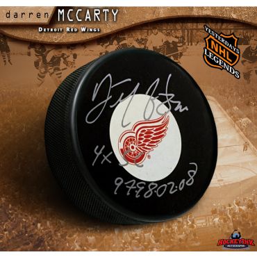 Darren McCarty Autographed Detroit Red Wings Hockey Puck Inscribed 4x SC 97-98-02-08