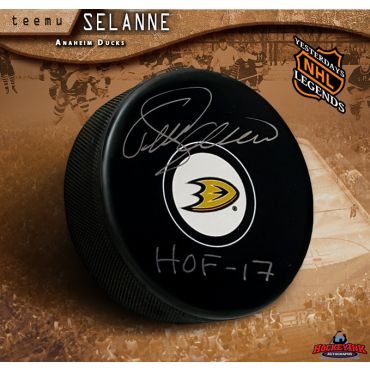 Teemu Selanne HOF Inscribed Anaheim Ducks Autographed Hockey Puck