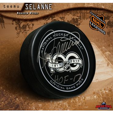 Teemu Selanne Autographed NHL 100 Official Game Hockey Puck
