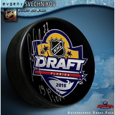 Evgeny Svechnikov Autographed 2015 NHL Draft Puck with Draft Pick Inscription