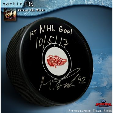 Martin Frk Autographed Detroit Red Wings Puck with 1st Goal Inscription