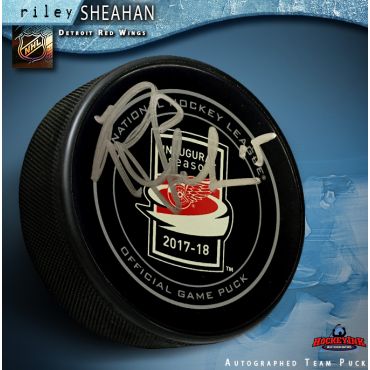 Riley Sheahan Autographed Inaugural Season at Little Caesars Arena Detroit Red Wings Official Game Puck