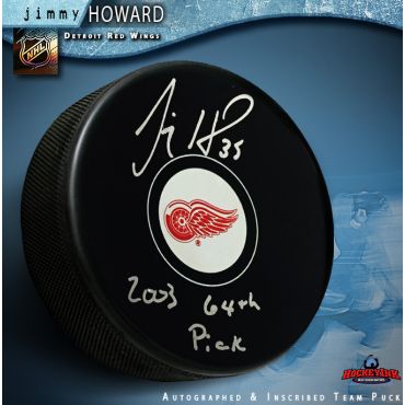 Jimmy Howard  Autographed Detroit Red Wings Hockey Puck with Draft Pick Inscription