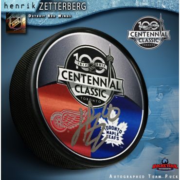 Henrik Zetterberg Autographed Hockey Detroit Red Wings Centennial Classic Puck