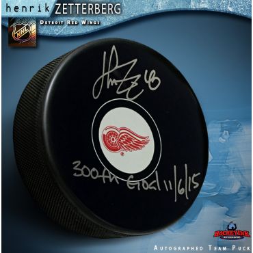 Henrik Zetterberg Autographed Hockey Detroit Red Wings Puck with 300th Goal Inscription